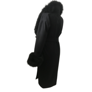 Black Coat Wrap Cashmere Trim Arctic Fox Fur - RizhikOva