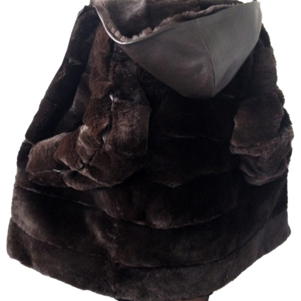Brown coat chinchilla rex rabbit fur and leather