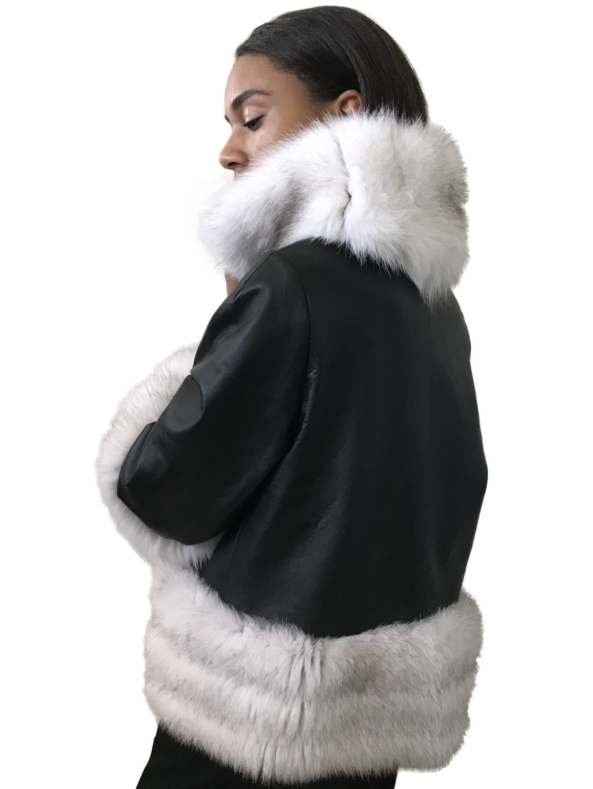 Coat arctic fox fur and leather