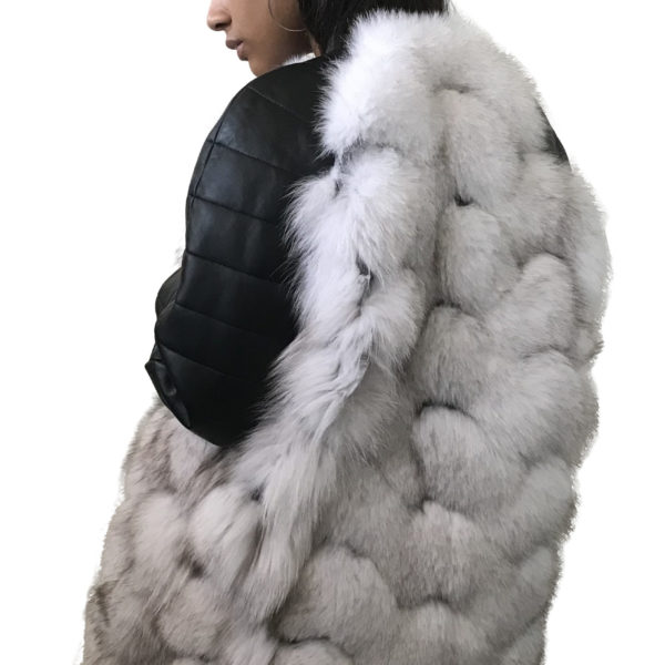 Coat arctic fox fur and leather