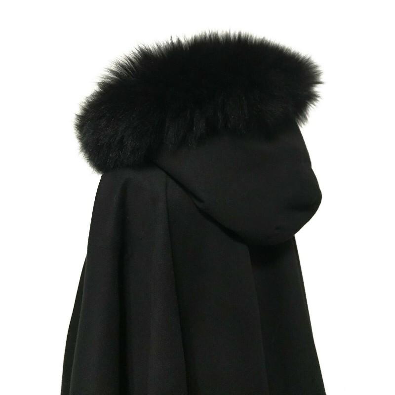 VERY BIG Size Poncho Cape Coat cashmere fox fur trim