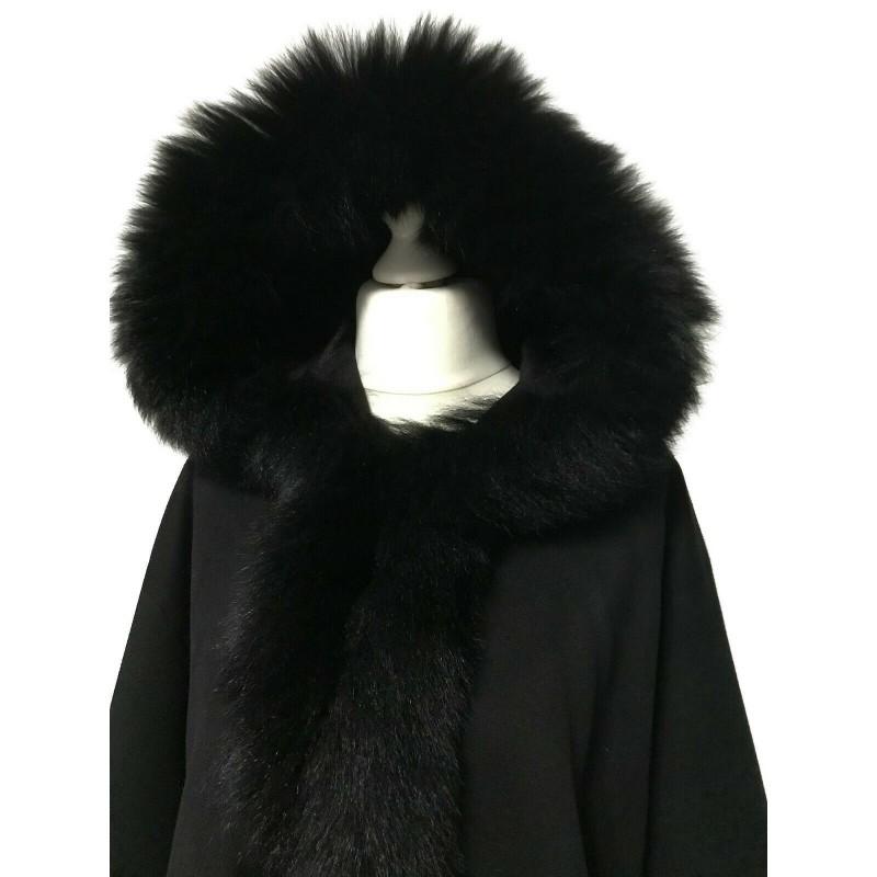 VERY BIG Size Poncho Cape Coat cashmere fox fur trim