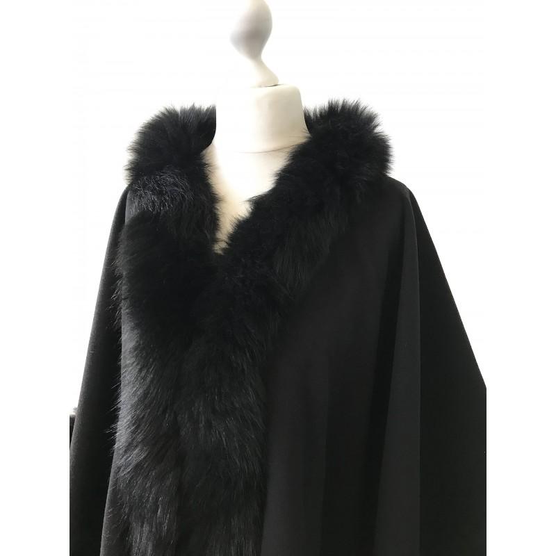 Coat Cape cashmere fox fur trim