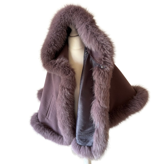 Brown Cashmere Short Hooded Cape