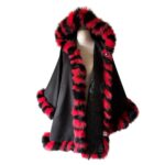 Women Black Cape long with hood Cashmere and trim arctic fox fur Handmade  Handmade Products