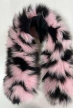 Cute Fluffy Pink Black Collar Fur fox for coat parka hood 75 cm  Handmade Products - Image 8