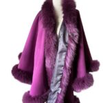 Women Purple Cape long Cashmere and trim arctic fox fur  Handmade Products