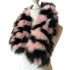 Cute Fluffy Pink Black Collar Fur fox for coat parka hood 75 cm  Handmade Products
