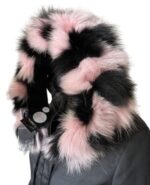Cute Fluffy Pink Black Collar Fur fox for coat parka hood 75 cm  Handmade Products - Image 3