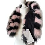 Cute Fluffy Pink Black Collar Fur fox for coat parka hood 75 cm  Handmade Products - Image 2