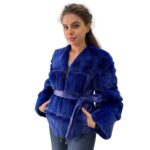 Royal Blue Fur Jacket coat made of natural leather and rex rabbit fur (S)  Handmade Products - Image 4